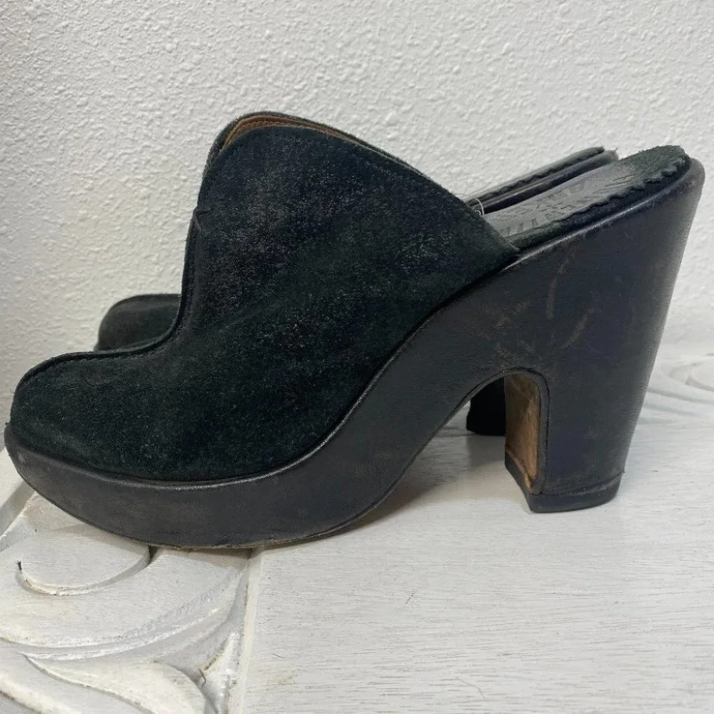 FIORENTINI + BAKER Womens Suede Leather Round Slip On Mules Clog Black 39.5